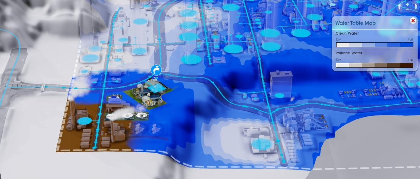 Screenshot of SimCity; water flow is modeled based on a graph