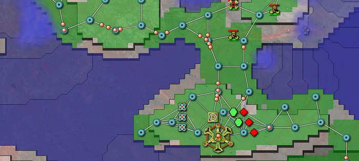 Screenshot of Creepwer World: electricity packets move along a graph structure